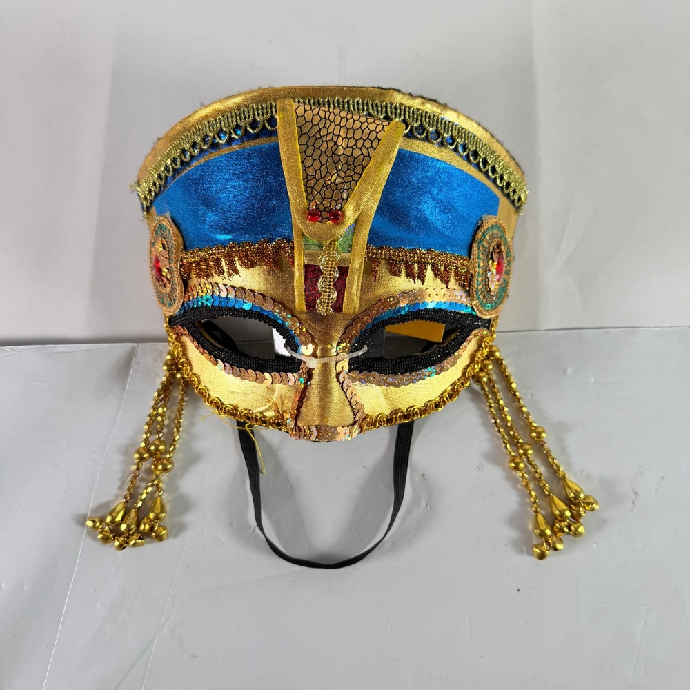 Egyptian Goddess Adult Costume Eye Mask Gold Sequin Beaded Tassels Amscan New